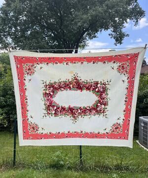 Vintage Tablecloth with Red Roses Pattern